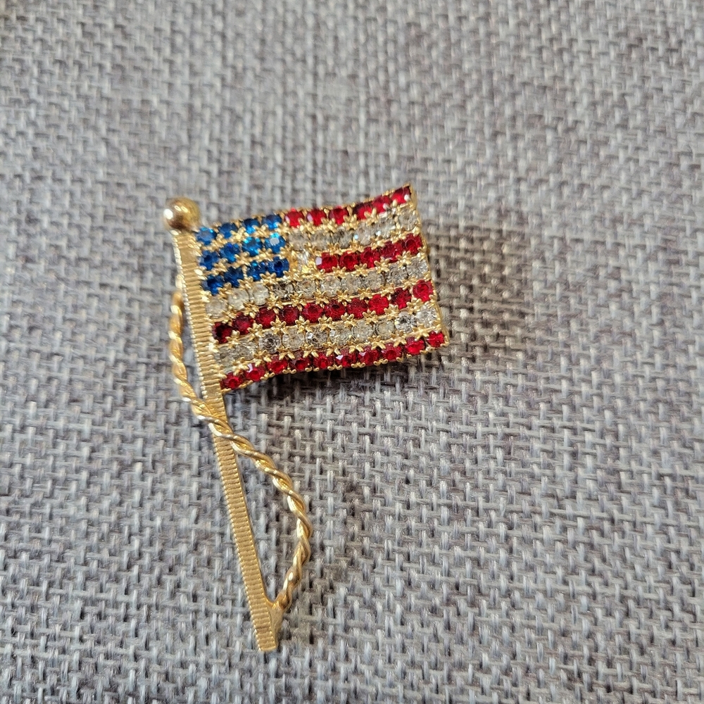 American Flag Brooch with Gold Accents